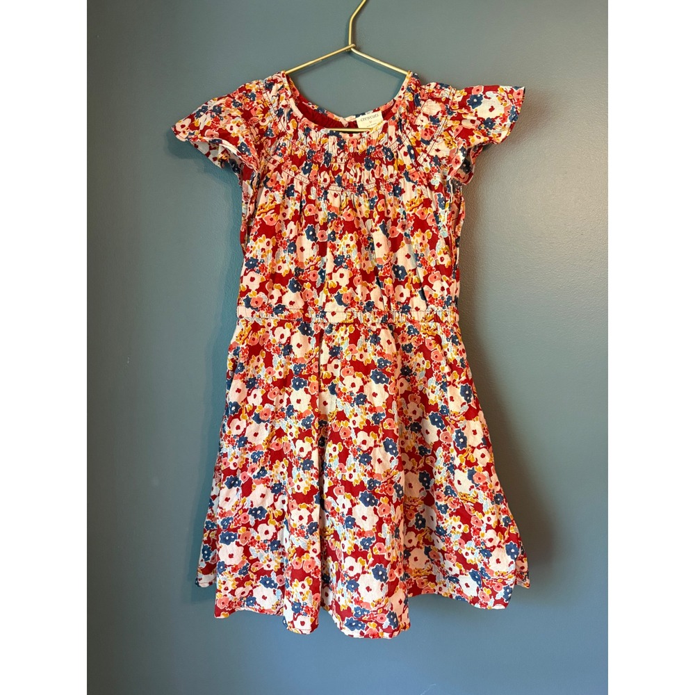 Crewcuts Girls Red Floral Smocked Flutter Sleeve Dress Size 8
